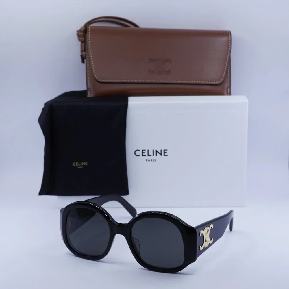 Celine Black Sunglasses with Gold Triomphe Logo and Brown Case - Picture 5 of 9